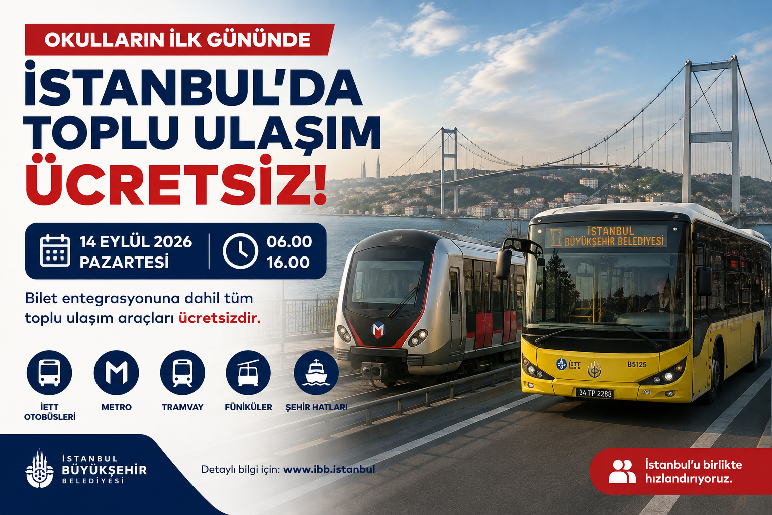 İstanbul Ücretsiz Toplu Ulaşım 14 Eylül 2026: Saatler ve Detaylar